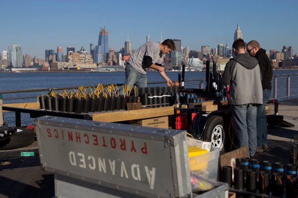 A NJ fireworks company sets up for a New Jersey wedding fireworks show.