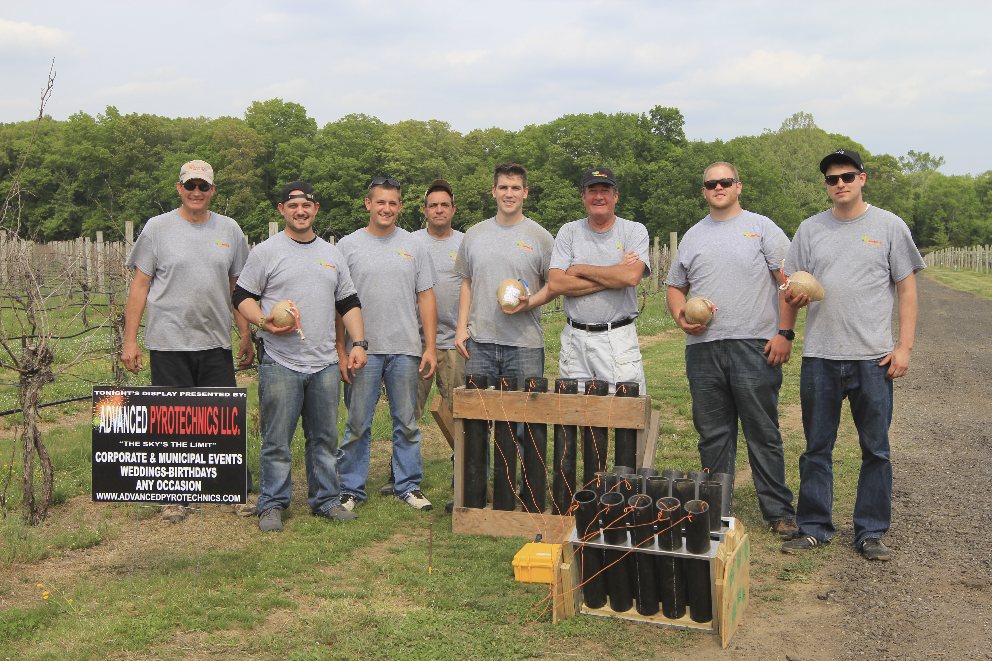 The crew of a New Jersey fireworks company sets up for a PA wedding fireworks show.