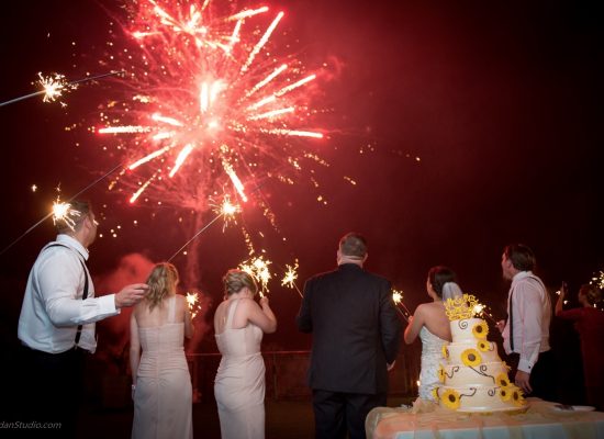 Wedding guests watch a wedding fireworks display in Pennsylvania.