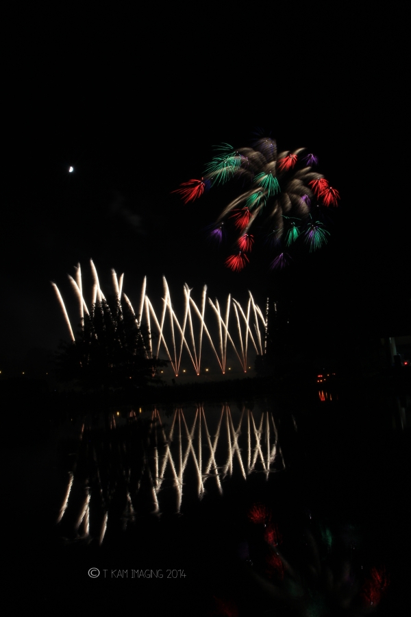 A fireworks front is created by crossing comets during a PA wedding fireworks show.